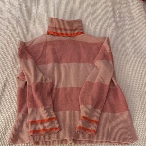 J. Crew Striped Pink and Orange Turtleneck Sweater